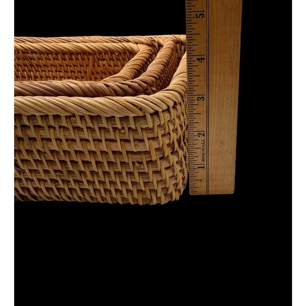 Set of 3 Woven Rattan Nesting Wicker Baskets Storage Decorative Rectangular Bins